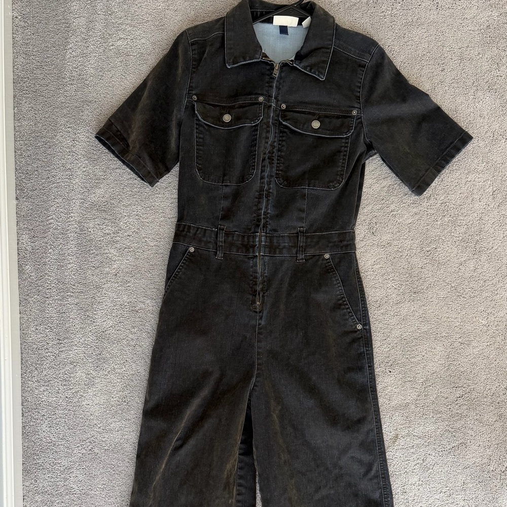 Universal Thread Washed Black Denim Short-Sleeve Jumpsuit